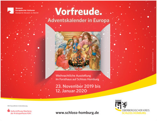 Plakat zur Sonderausstellung im Forsthaus auf Schloss Homburg über die  Entwicklung der Adventskalender.(Foto/ Grafik: Museum und Forum Schloss Homburg)