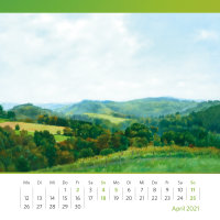 April-Kalenderblatt. Margret Riese, o.T. – Wald- und Wiesenlandschaft. Sig. Riese (19)79. Öl auf Leinwand, 87 x 112 cm. Foto: Oliver Kolken