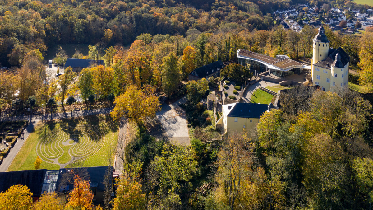 Schloss Homburg mit Schlossgelände von oben 